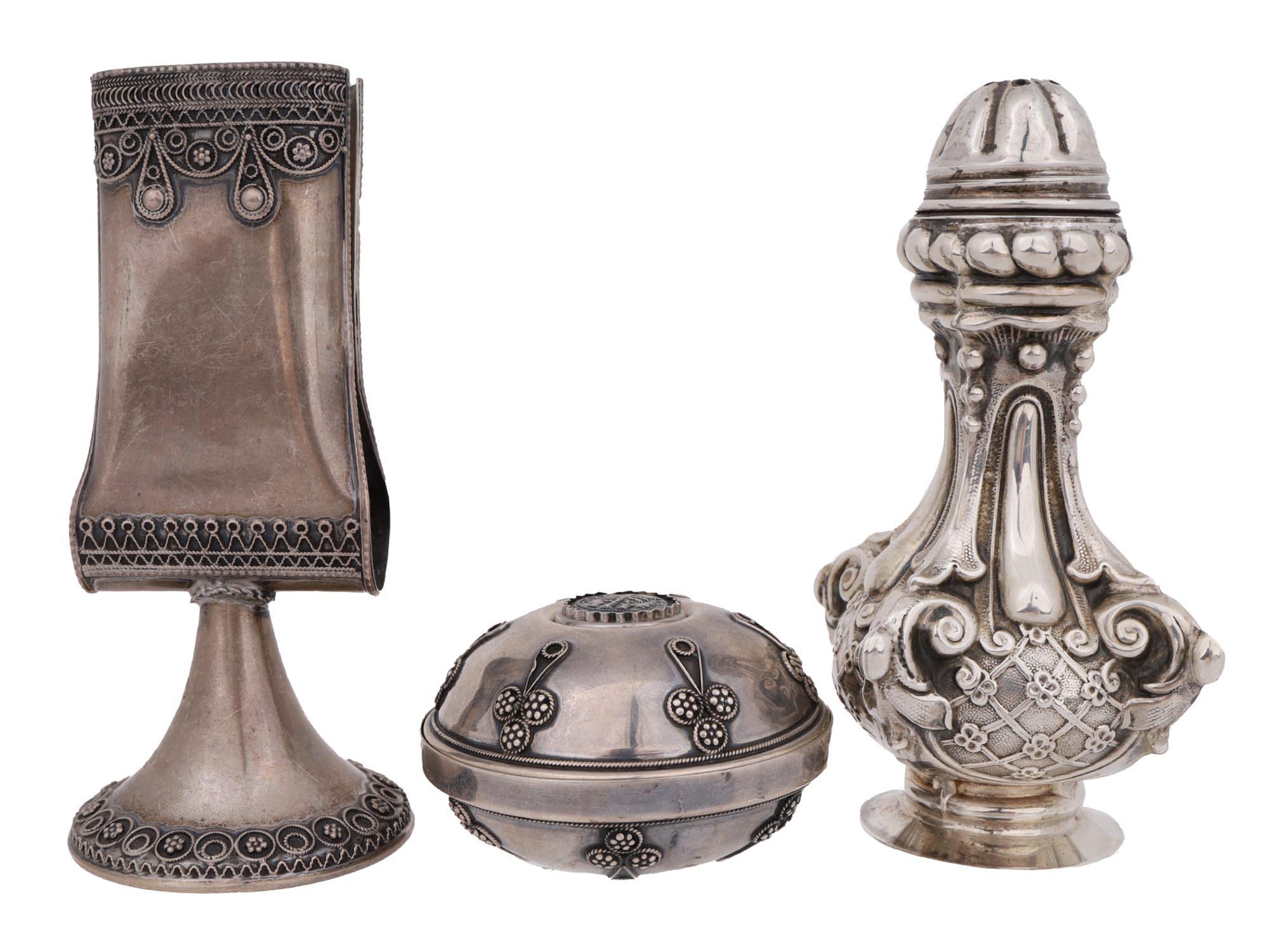 JUDAICA SILVER TABLEWARE ITEMS 3 PIECES, C. 1930S PIC-3